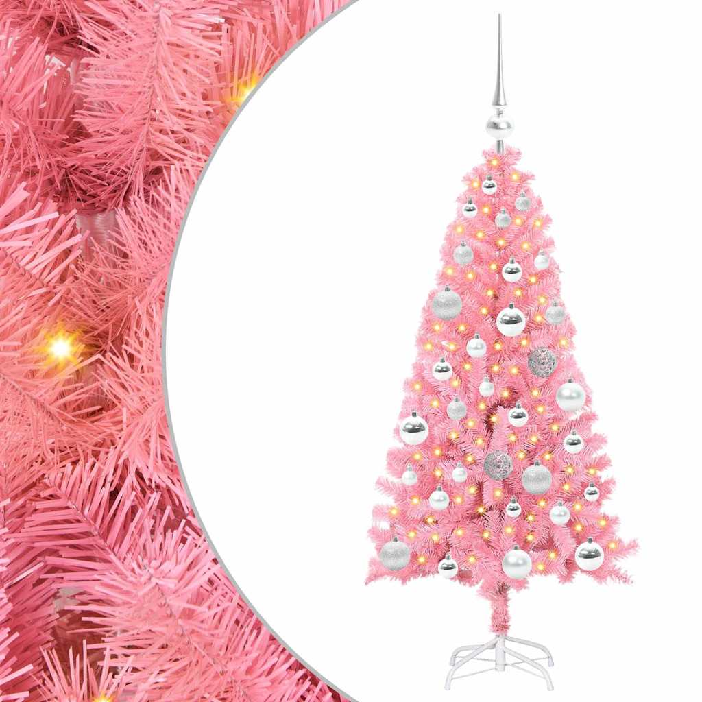 Juletræ med 150 LED'er med stativ Lyserød 120 cm PVC