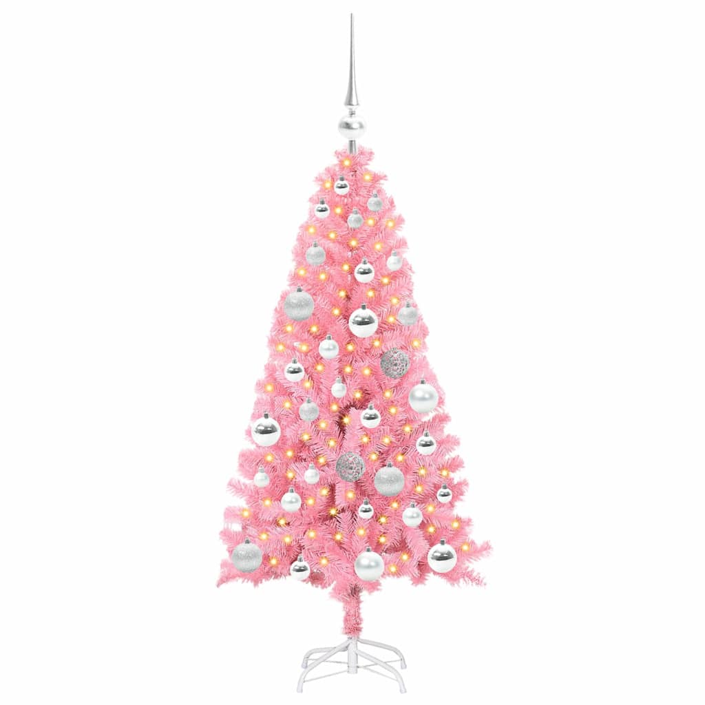 Juletræ med 150 LED'er med stativ Lyserød 120 cm PVC