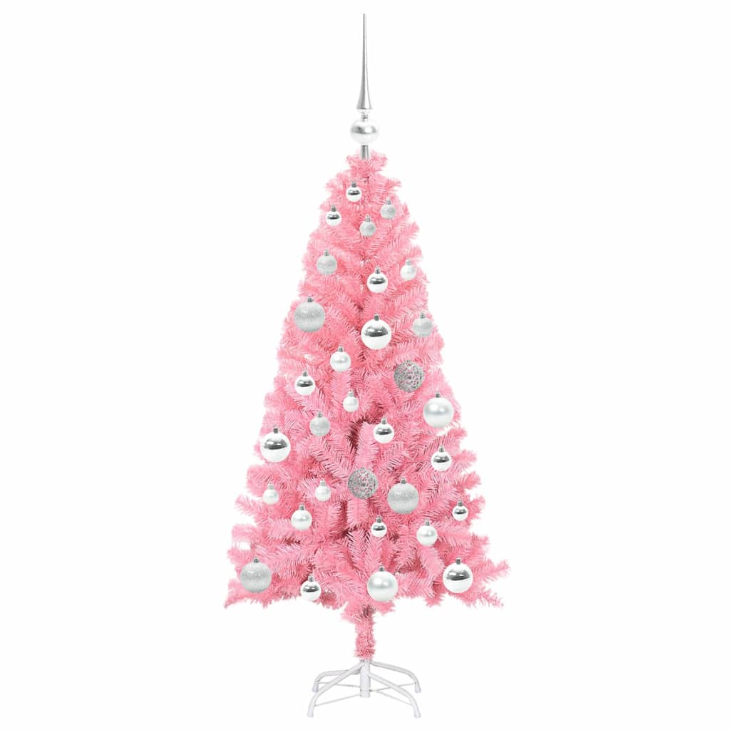 Juletræ med 150 LED'er med stativ Lyserød 120 cm PVC