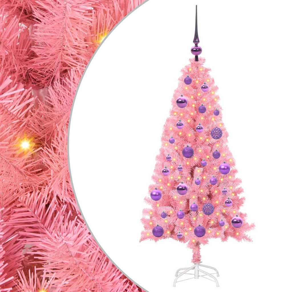 Juletræ med 150 LED'er med stativ Lyserød 120 cm PVC