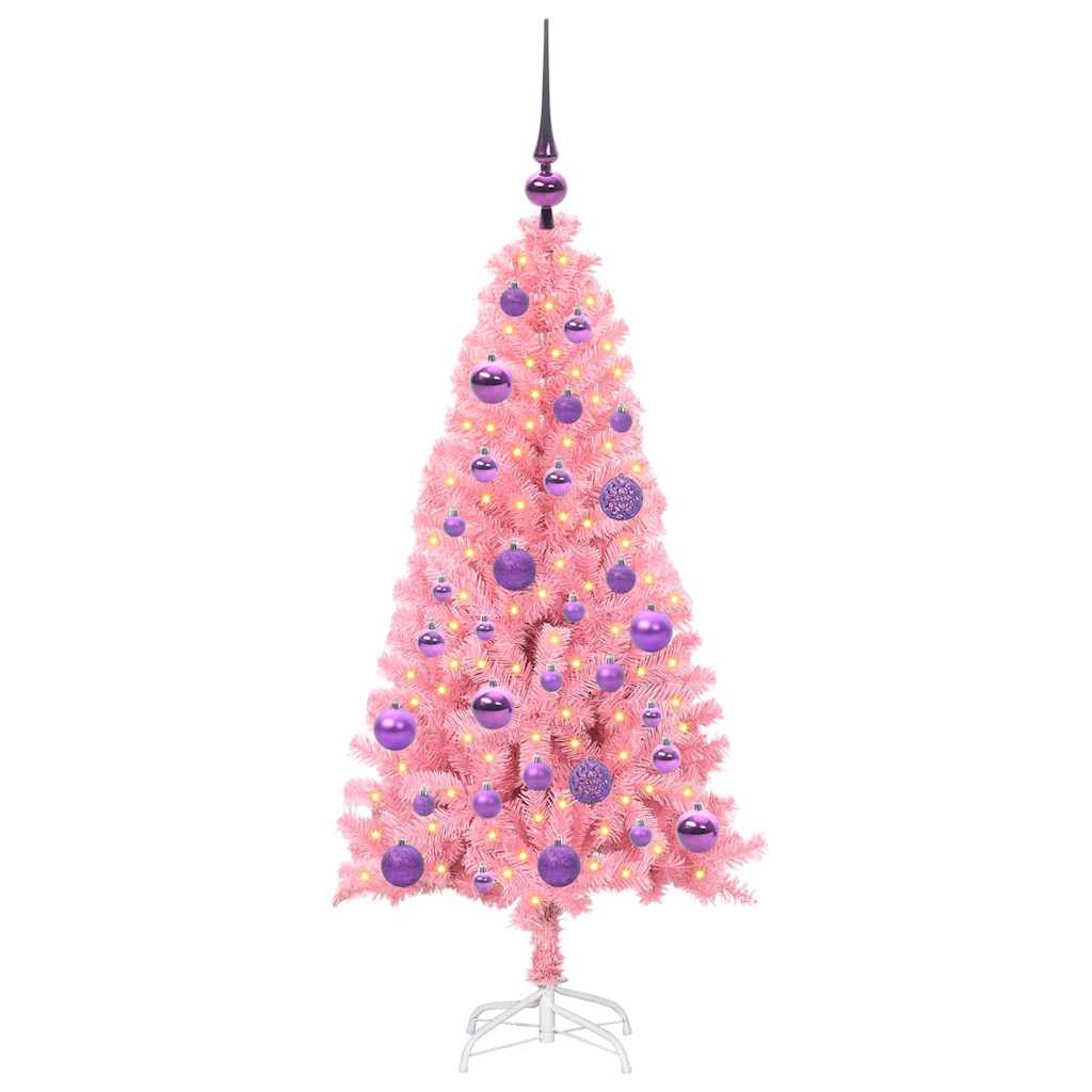 Juletræ med 150 LED'er med stativ Lyserød 120 cm PVC