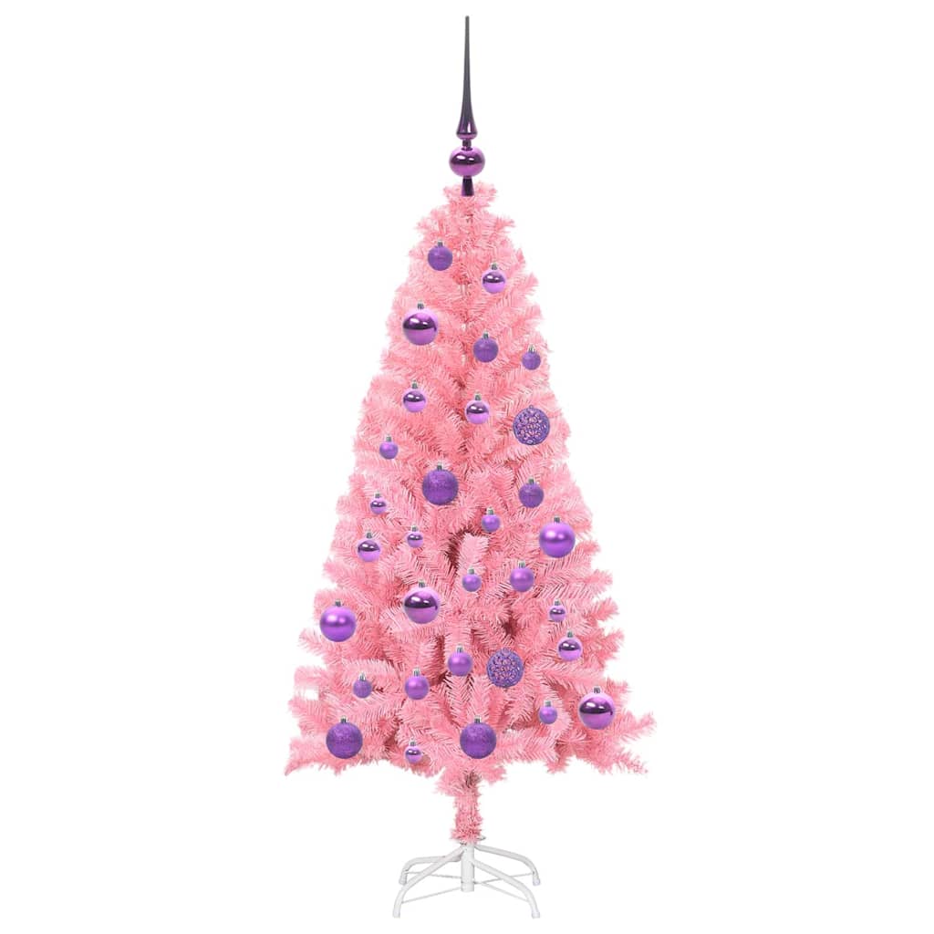 Juletræ med 150 LED'er med stativ Lyserød 120 cm PVC
