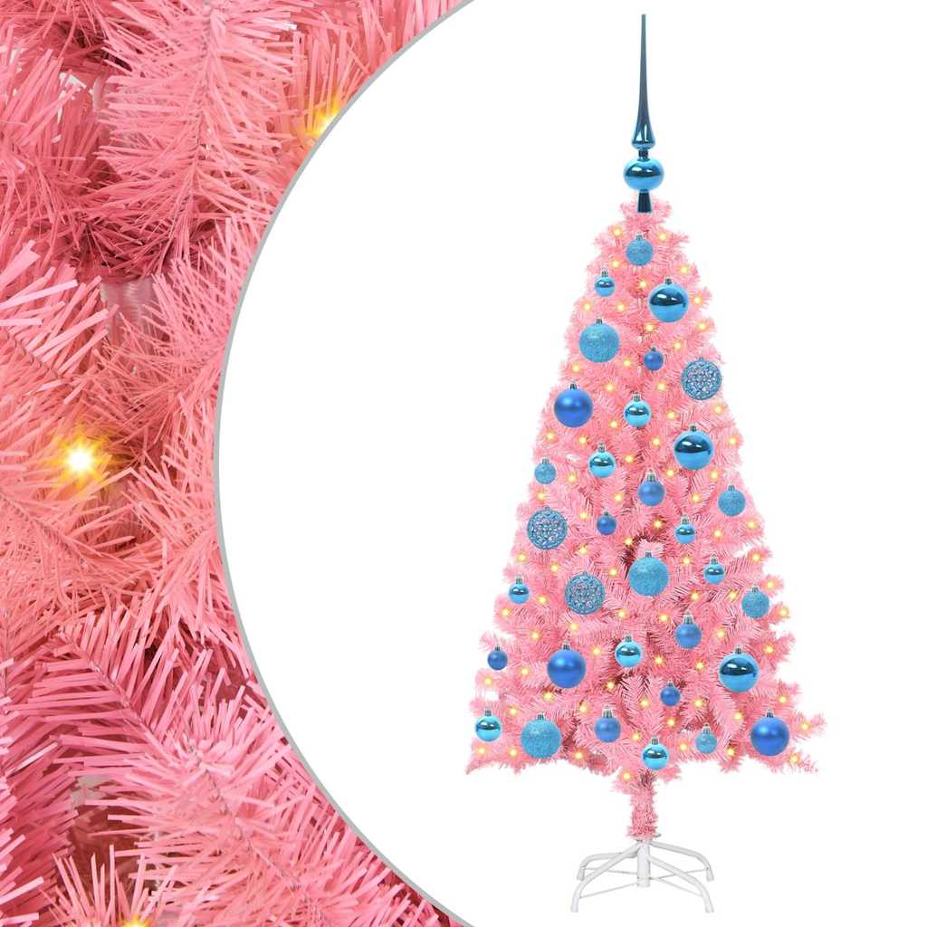 Juletræ med 150 LED'er med stativ Lyserød 120 cm PVC