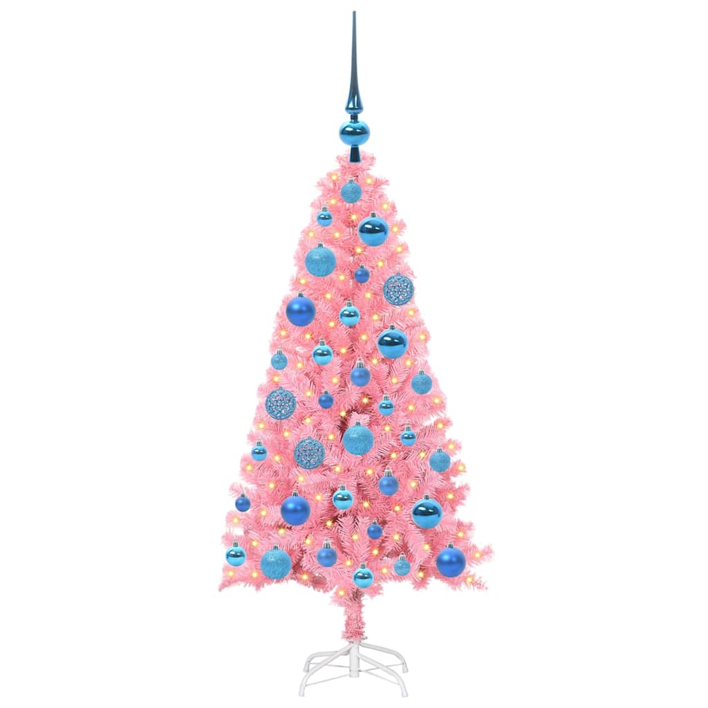 Juletræ med 150 LED'er med stativ Lyserød 120 cm PVC