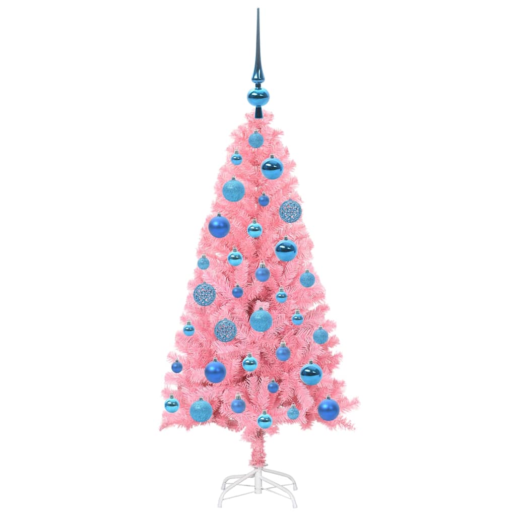 Juletræ med 150 LED'er med stativ Lyserød 120 cm PVC