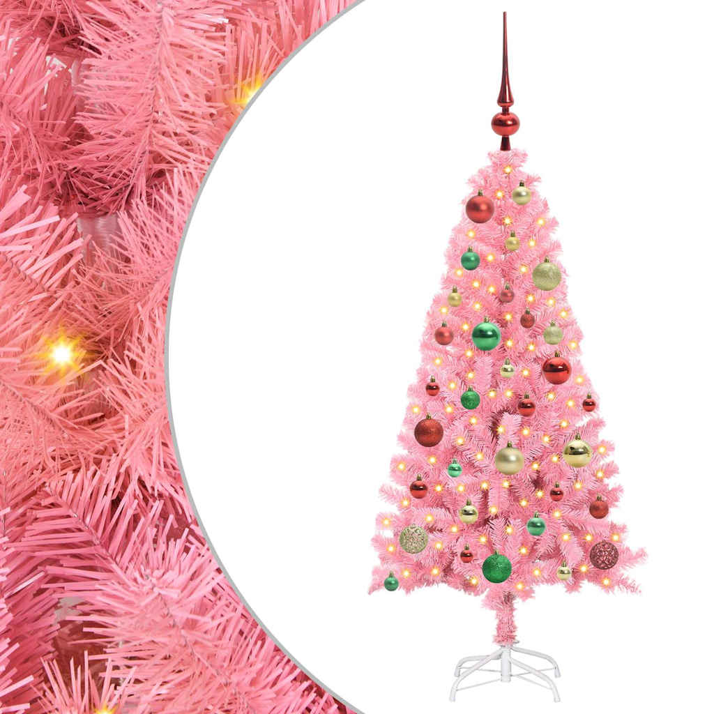 Juletræ med 150 LED'er med stativ Lyserød 120 cm PVC