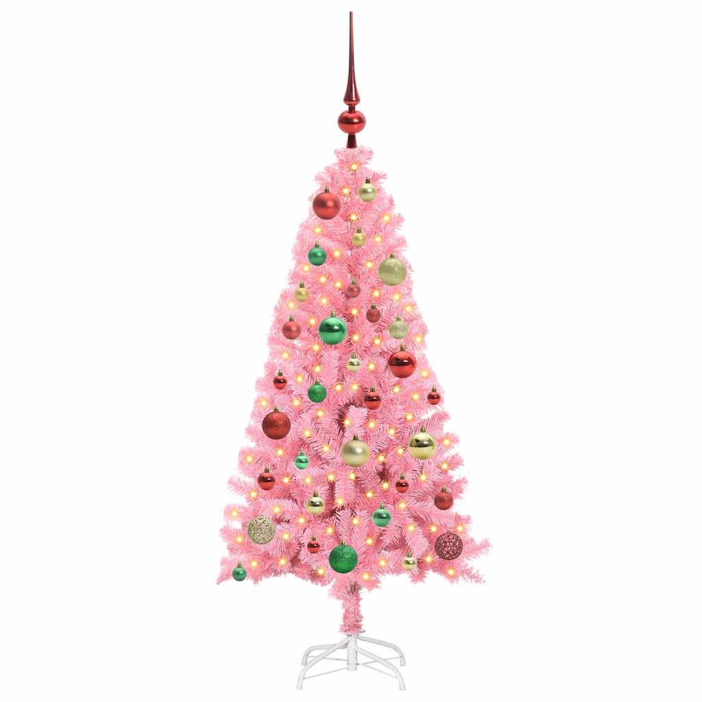 Juletræ med 150 LED'er med stativ Lyserød 120 cm PVC