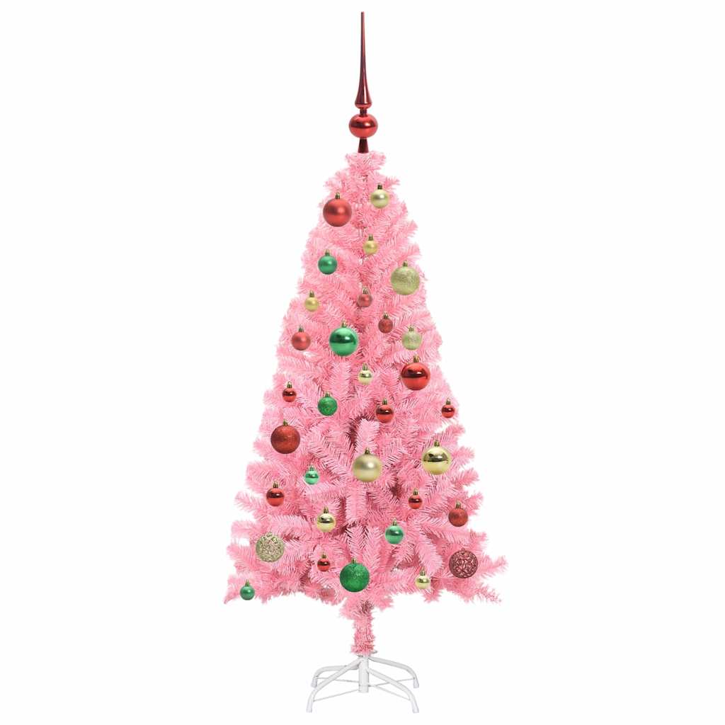 Juletræ med 150 LED'er med stativ Lyserød 120 cm PVC