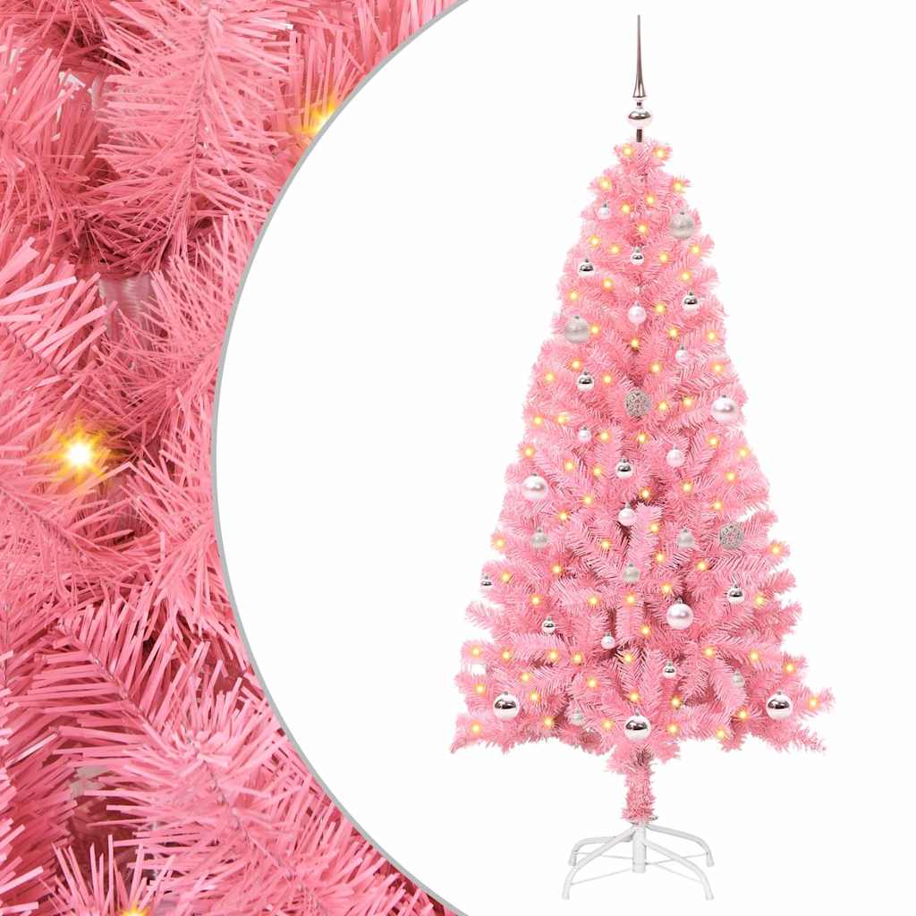 Juletræ med 150 LED'er med stativ Lyserød 150 cm PVC