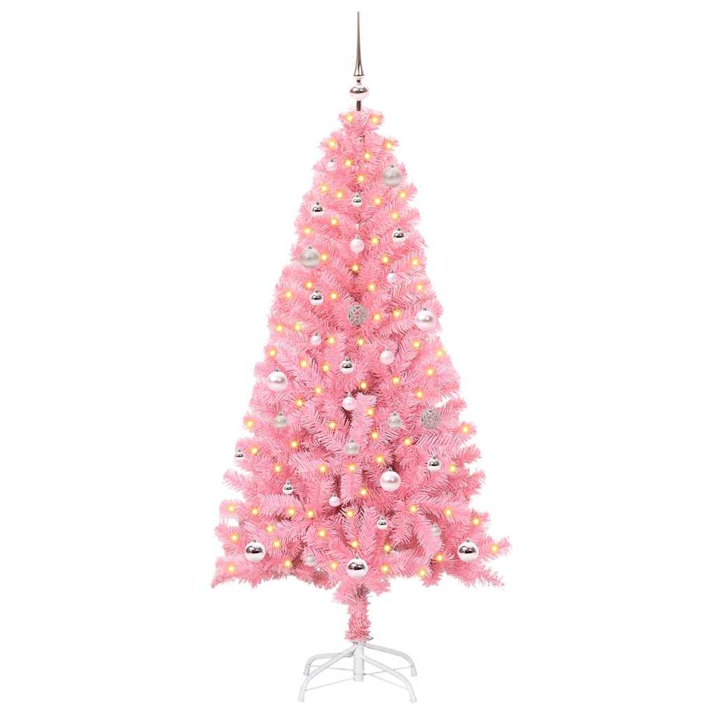 Juletræ med 150 LED'er med stativ Lyserød 150 cm PVC