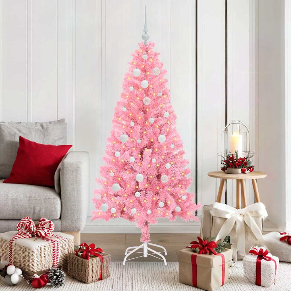 Juletræ med 150 LED'er med stativ Lyserød 150 cm PVC