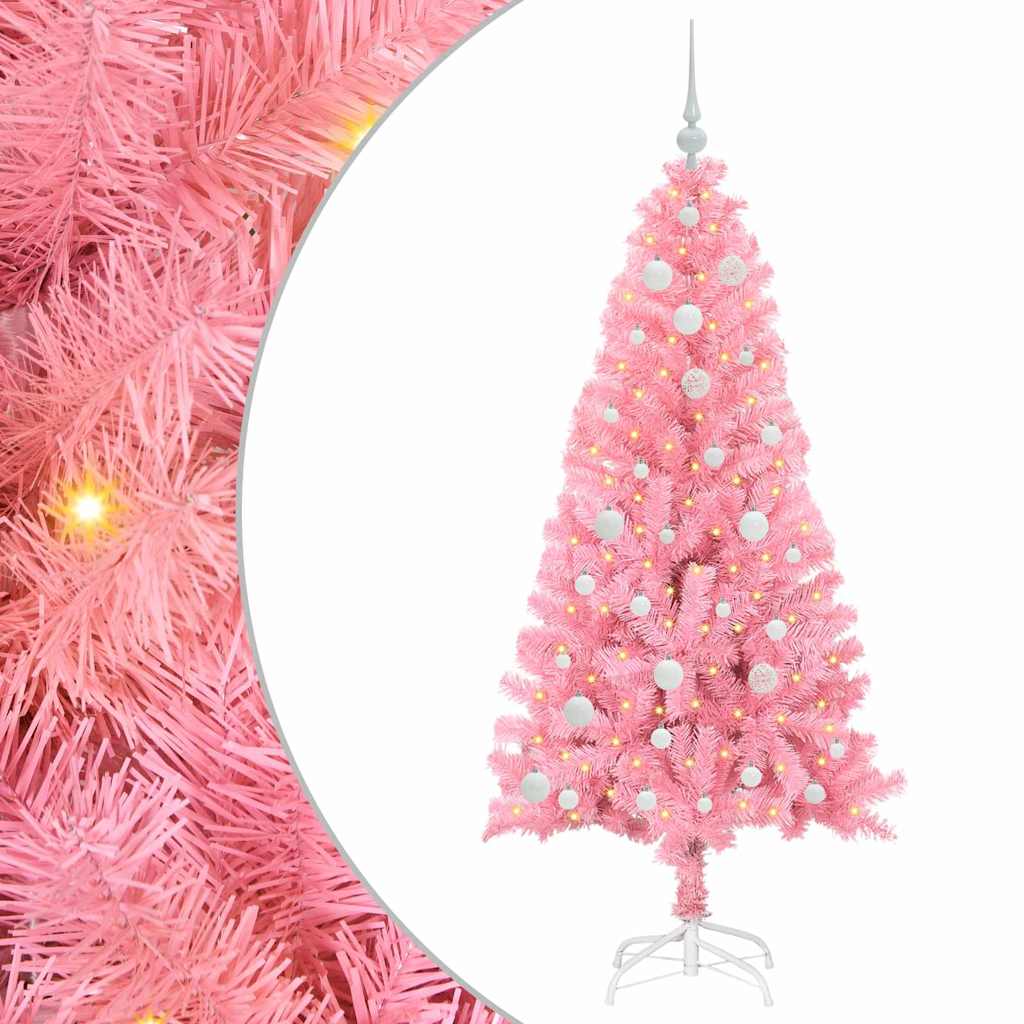 Juletræ med 150 LED'er med stativ Lyserød 150 cm PVC