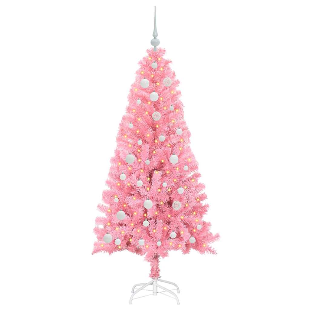 Juletræ med 150 LED'er med stativ Lyserød 150 cm PVC