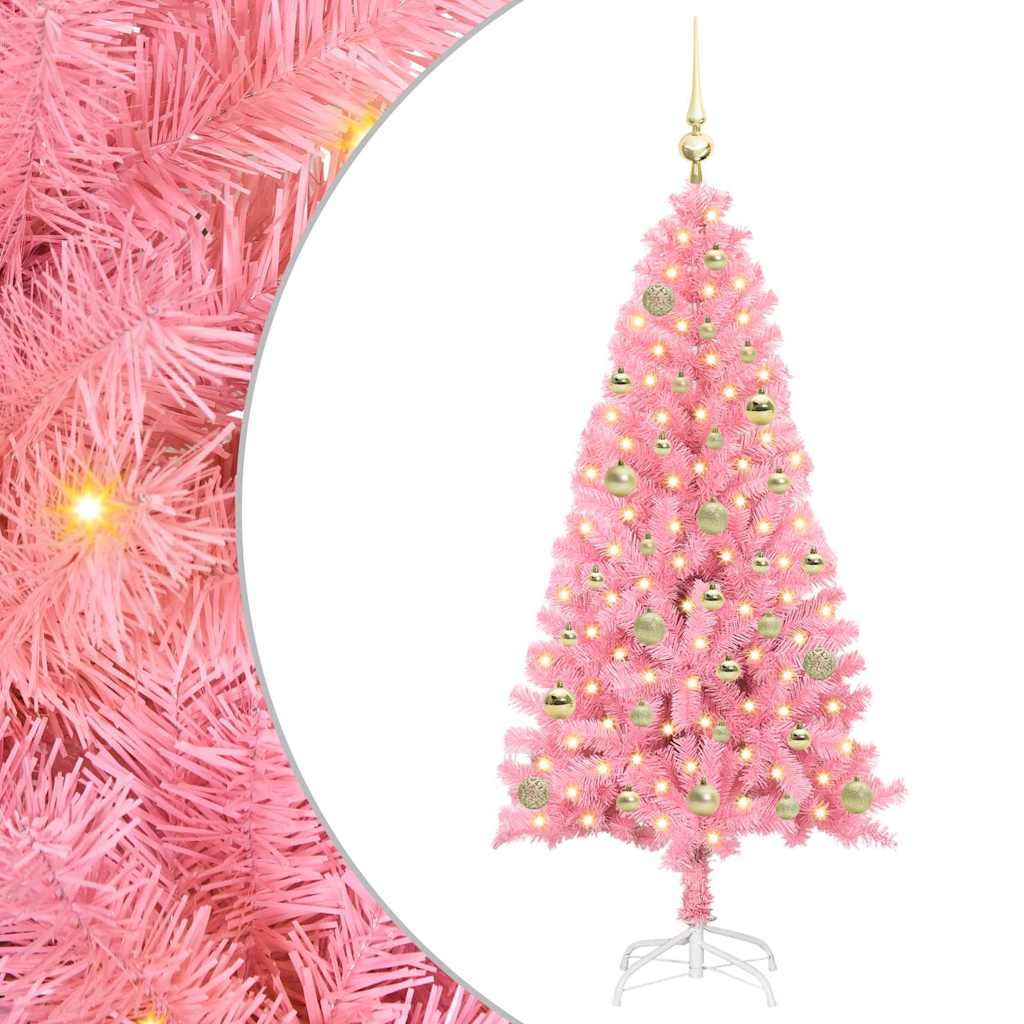 Juletræ med 150 LED'er med stativ Lyserød 150 cm PVC