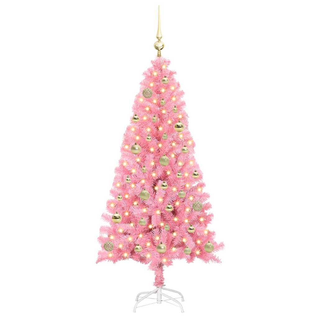 Juletræ med 150 LED'er med stativ Lyserød 150 cm PVC