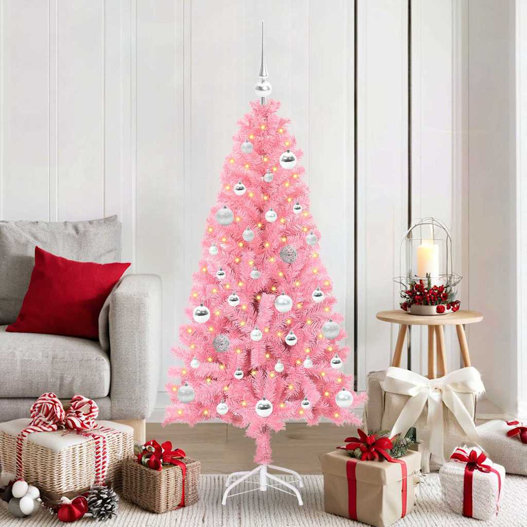 Juletræ med 150 LED'er med stativ Lyserød 150 cm PVC