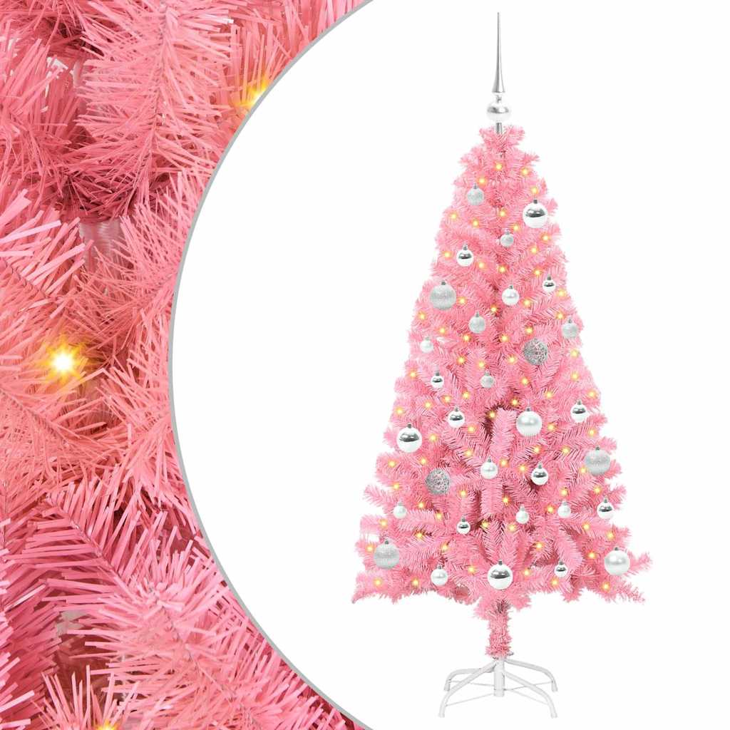 Juletræ med 150 LED'er med stativ Lyserød 150 cm PVC