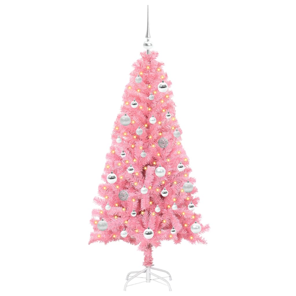 Juletræ med 150 LED'er med stativ Lyserød 150 cm PVC