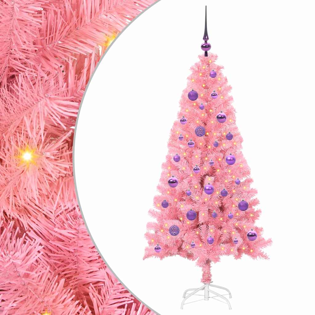 Juletræ med 150 LED'er med stativ Lyserød 150 cm PVC