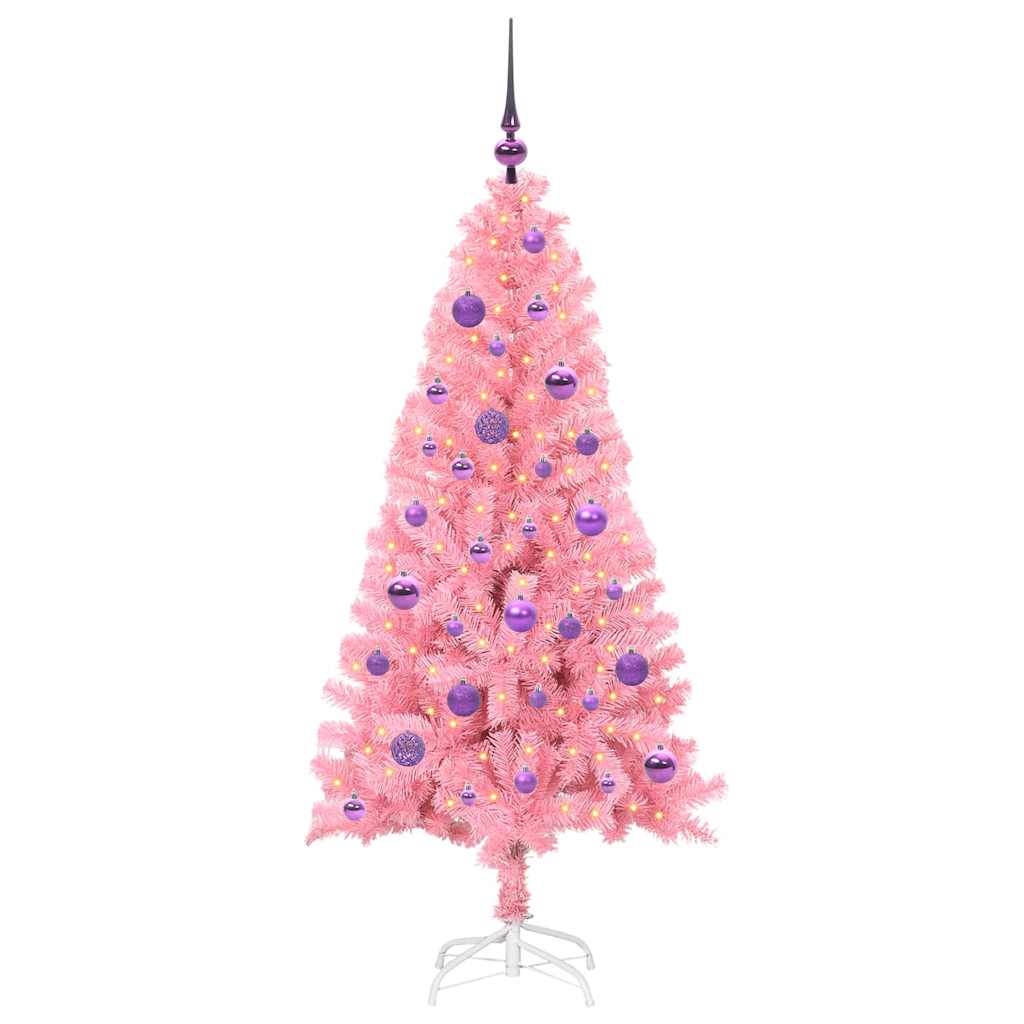 Juletræ med 150 LED'er med stativ Lyserød 150 cm PVC