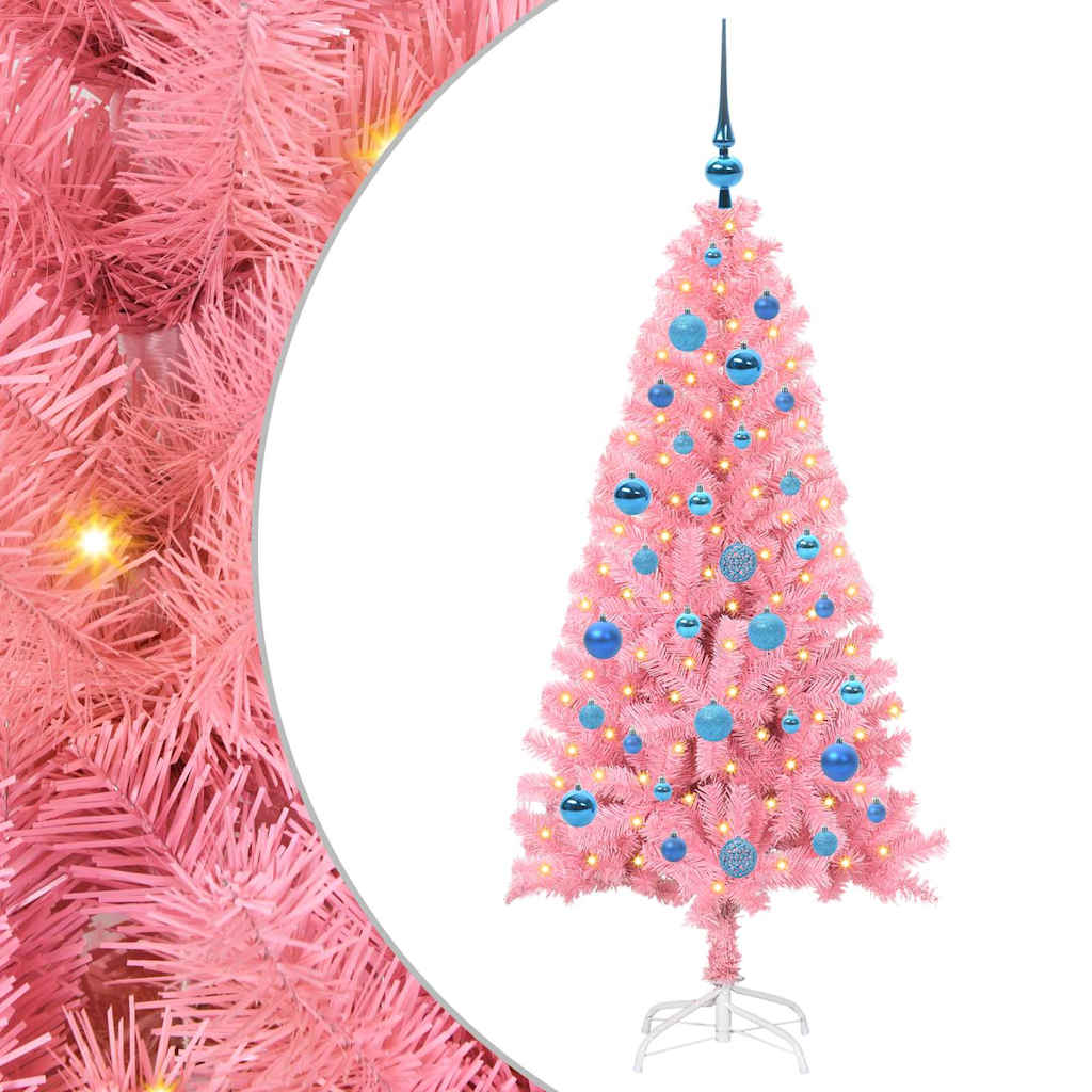 Juletræ med 150 LED'er med stativ Lyserød 150 cm PVC