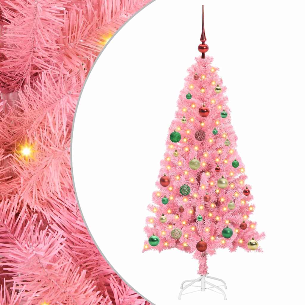 Juletræ med 150 LED'er med stativ Lyserød 150 cm PVC