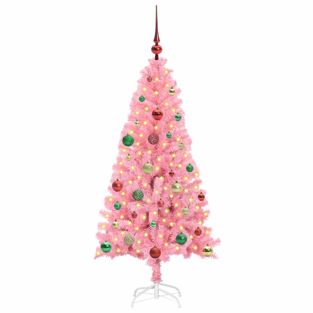 Juletræ med 150 LED'er med stativ Lyserød 150 cm PVC