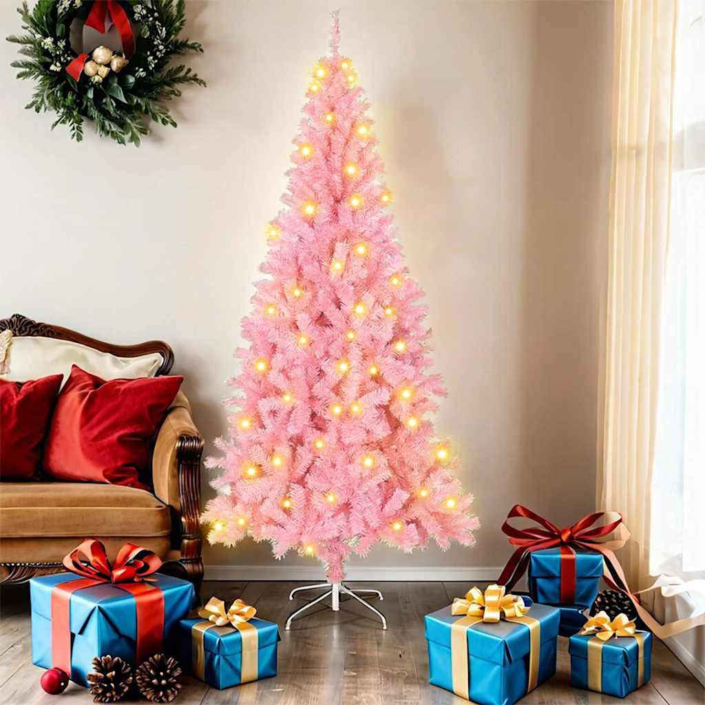 Juletræ med 300 LED'er med stativ Lyserød 180 cm PVC
