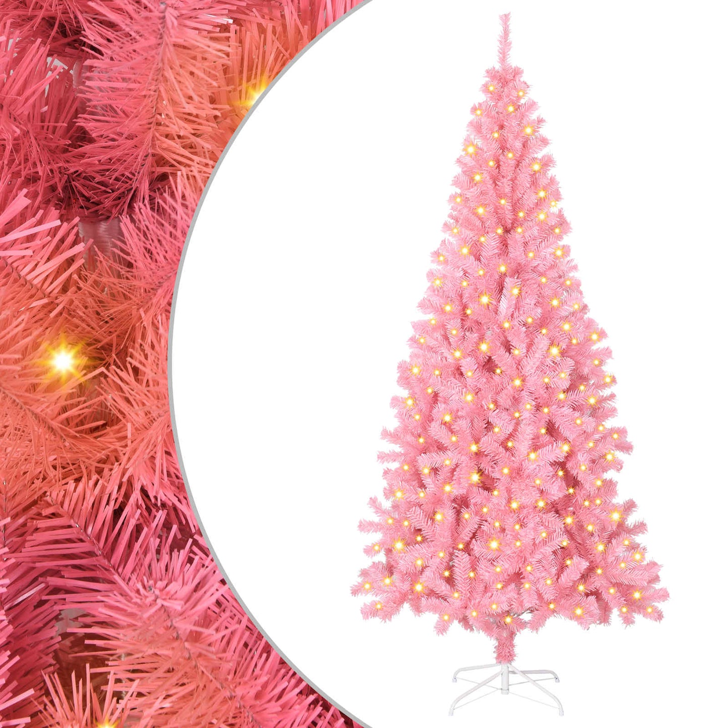 Juletræ med 300 LED'er med stativ Lyserød 180 cm PVC