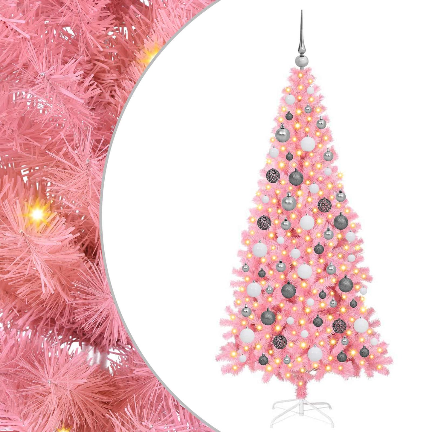 Juletræ med 300 LED'er med stativ Lyserød 180 cm PVC