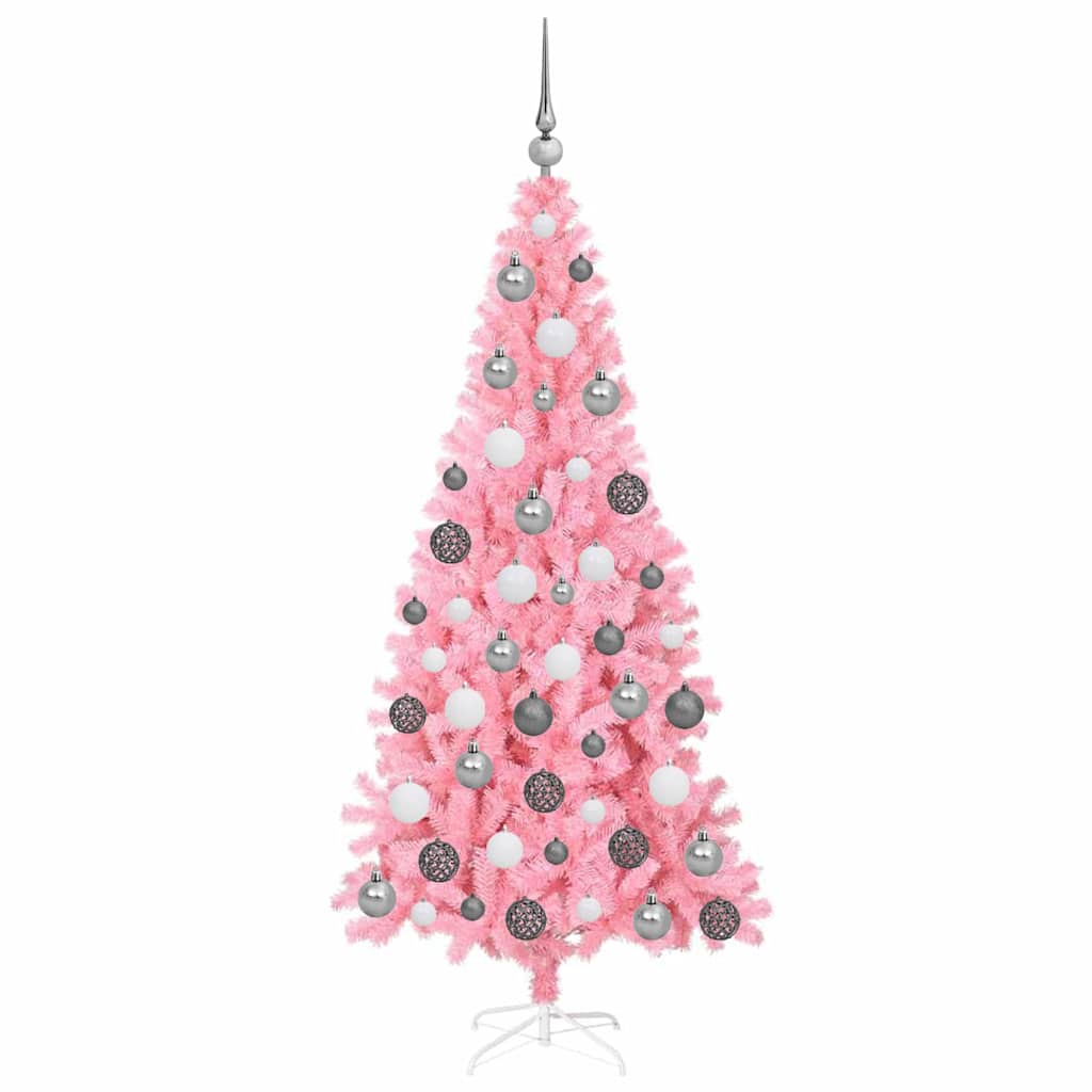 Juletræ med 300 LED'er med stativ Lyserød 180 cm PVC