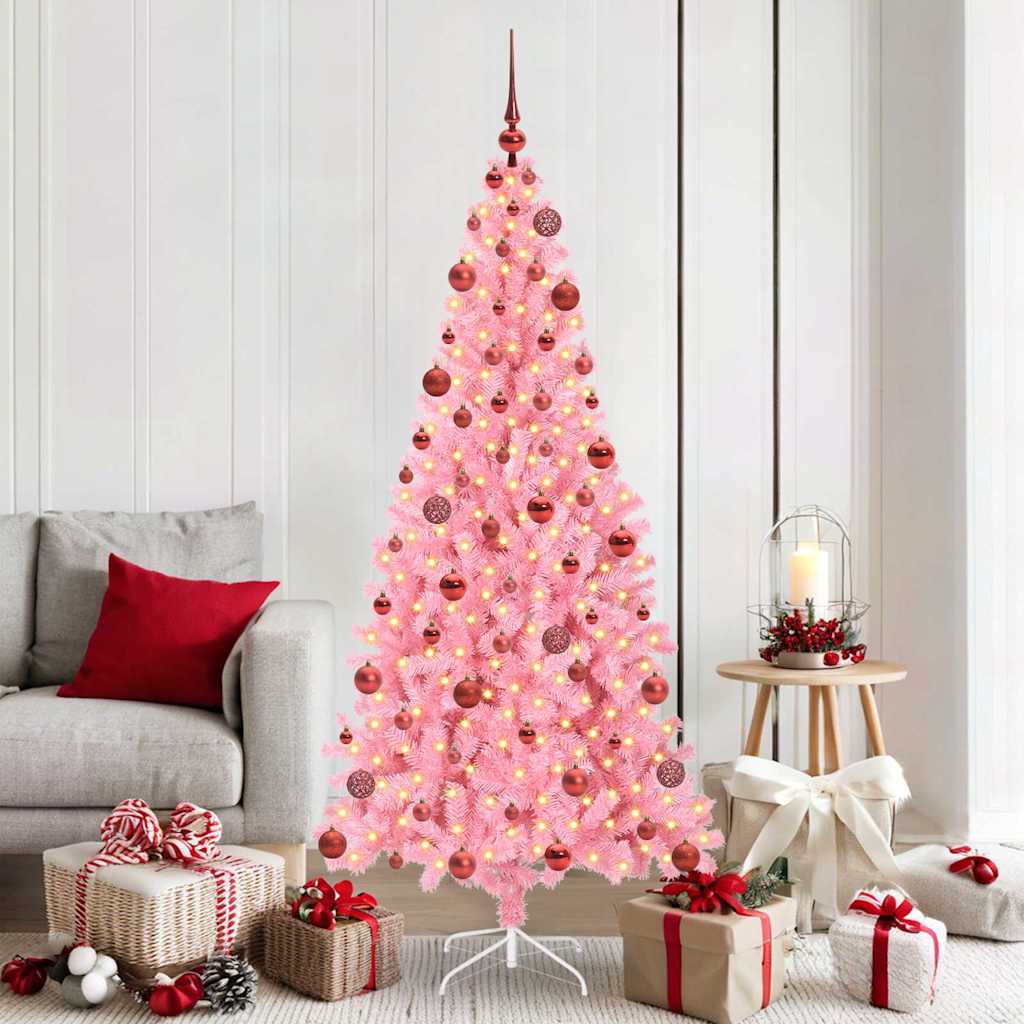 Juletræ med 300 LED'er med stativ Lyserød 180 cm PVC