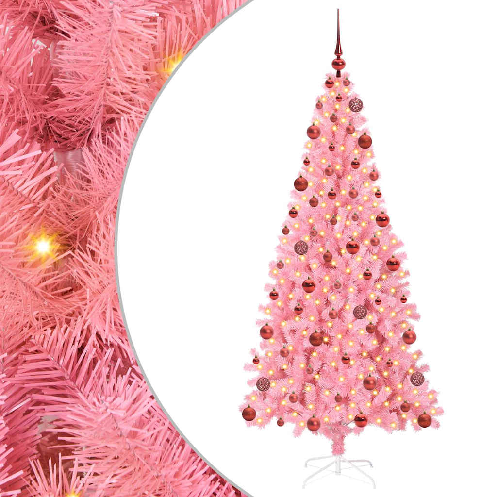 Juletræ med 300 LED'er med stativ Lyserød 180 cm PVC