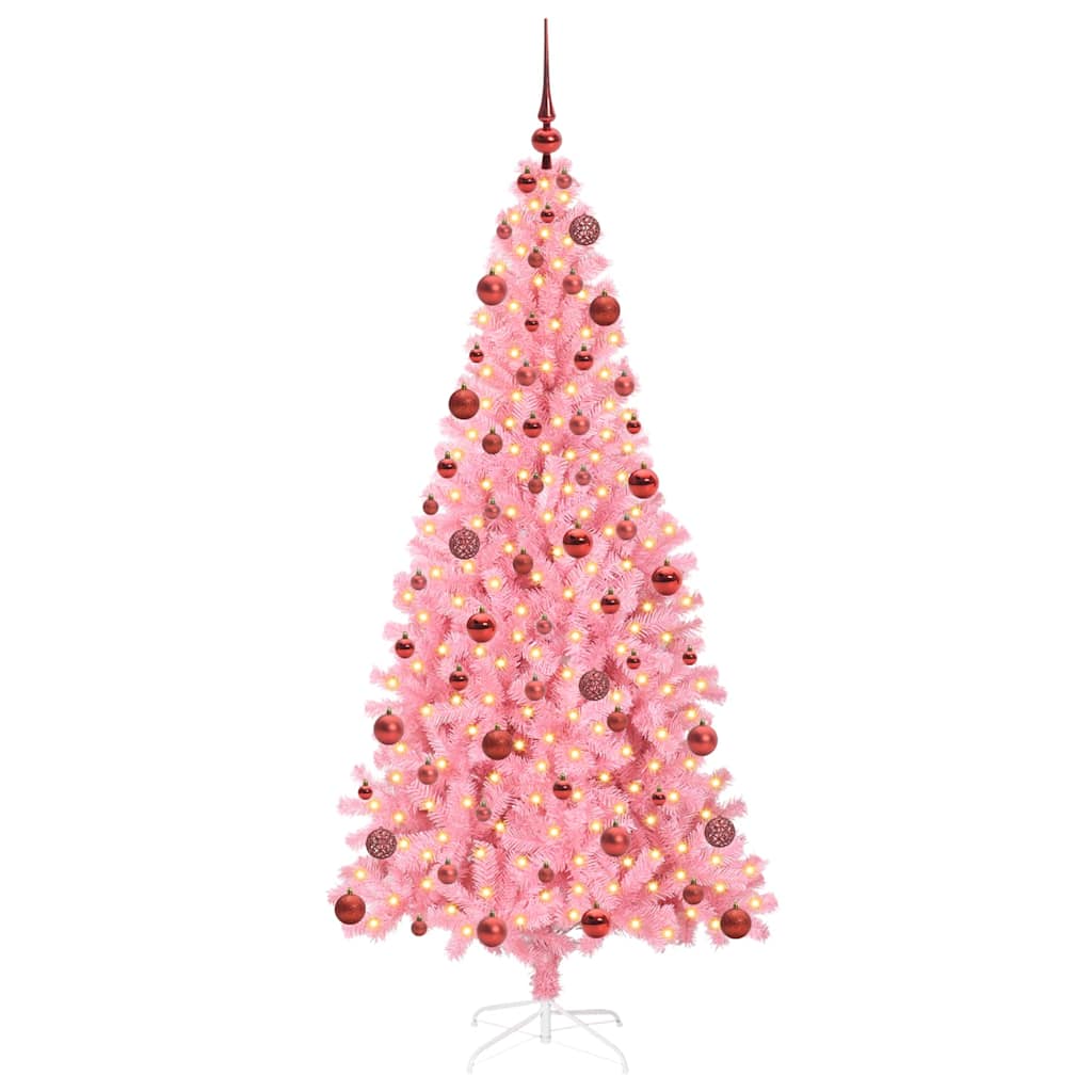 Juletræ med 300 LED'er med stativ Lyserød 180 cm PVC