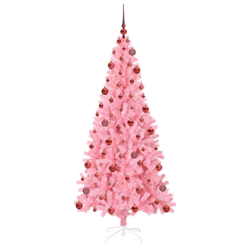Juletræ med 300 LED'er med stativ Lyserød 180 cm PVC