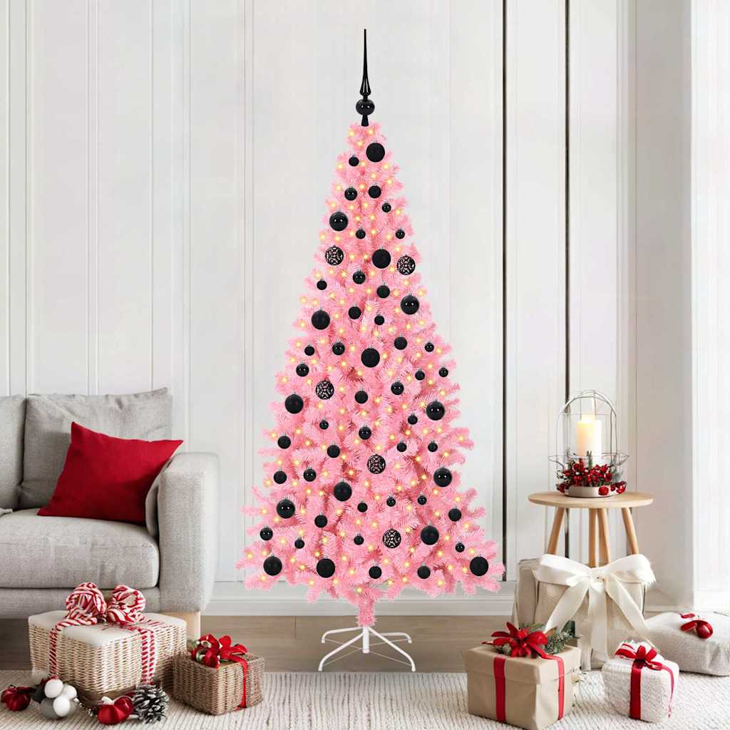 Juletræ med 300 LED'er med stativ Lyserød 180 cm PVC