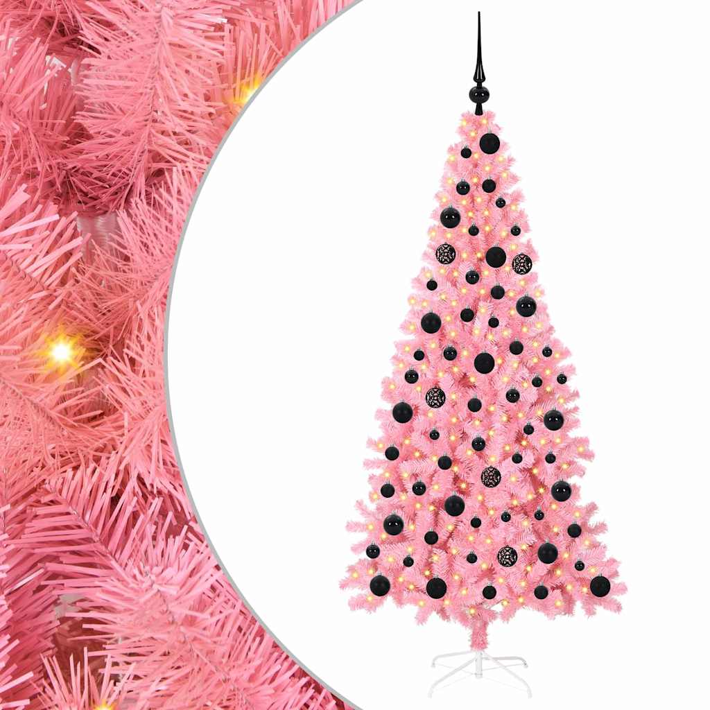 Juletræ med 300 LED'er med stativ Lyserød 180 cm PVC