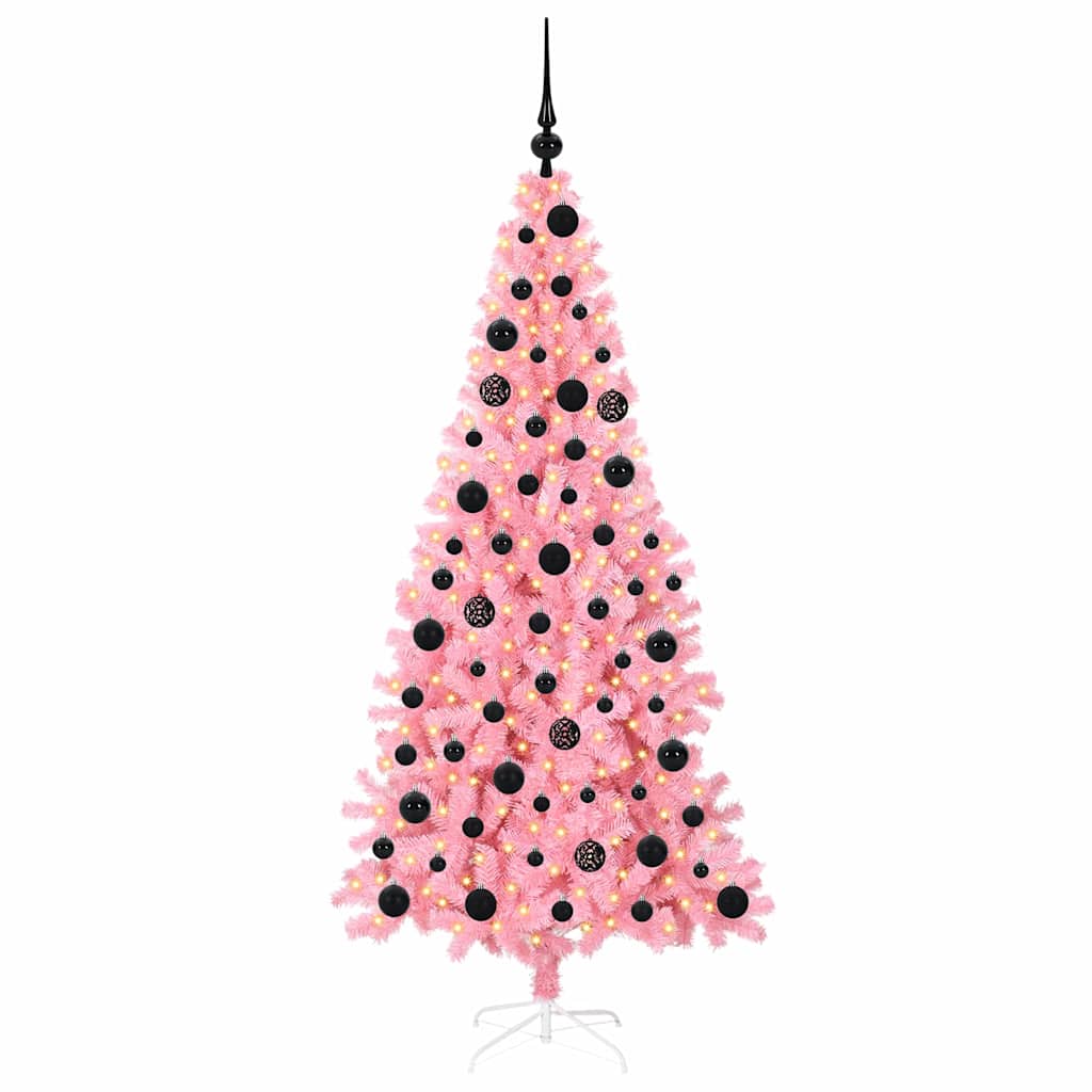Juletræ med 300 LED'er med stativ Lyserød 180 cm PVC