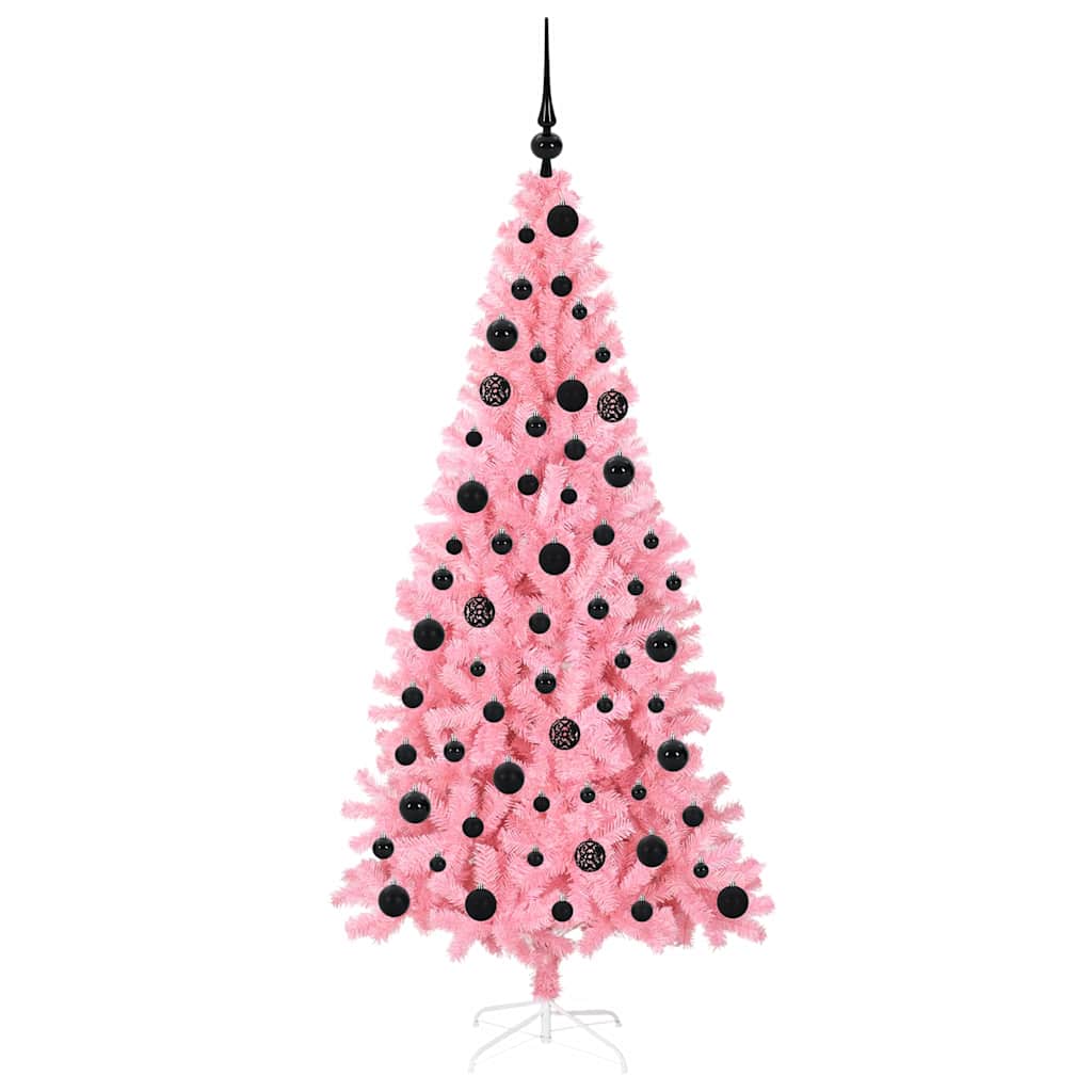 Juletræ med 300 LED'er med stativ Lyserød 180 cm PVC