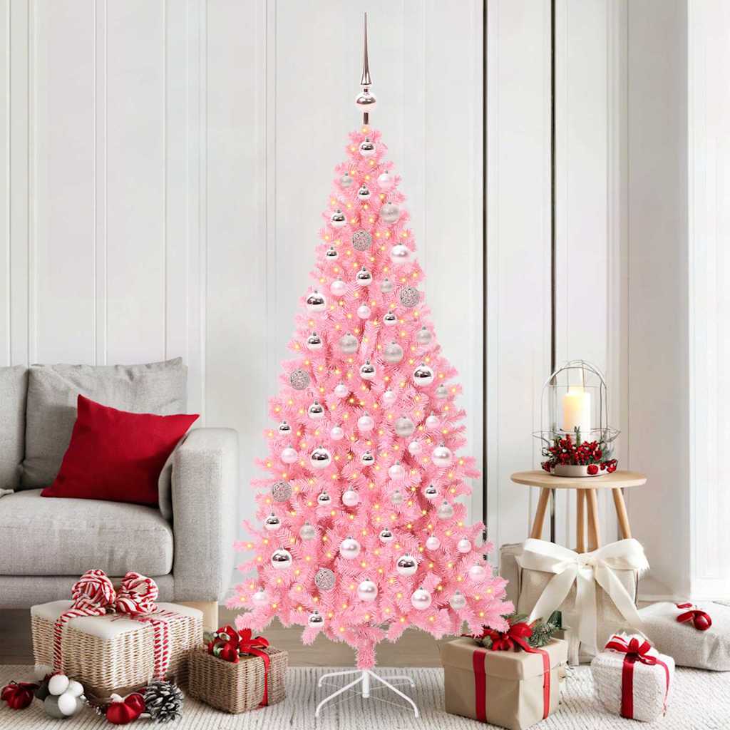 Juletræ med 300 LED'er med stativ Lyserød 180 cm PVC