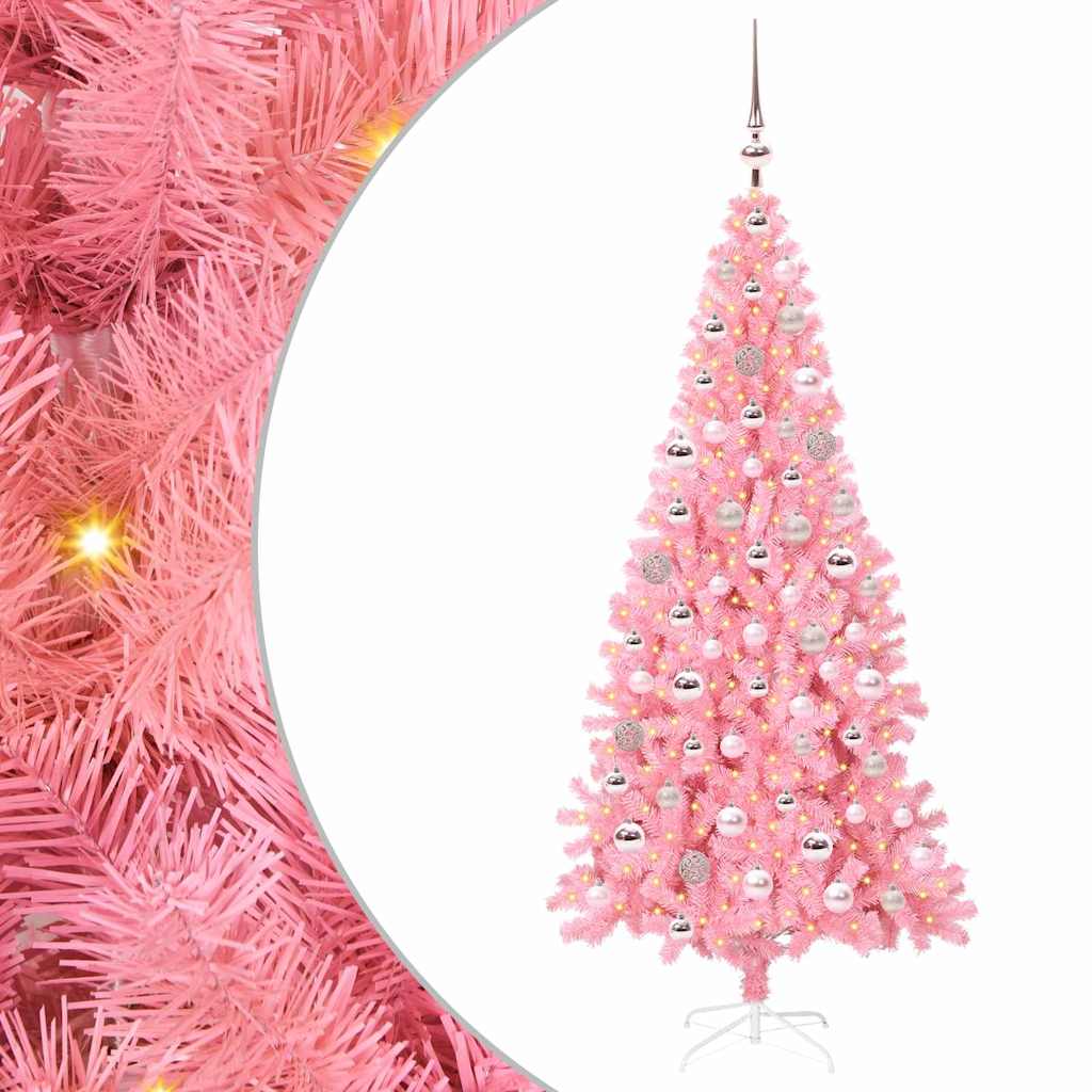 Juletræ med 300 LED'er med stativ Lyserød 180 cm PVC