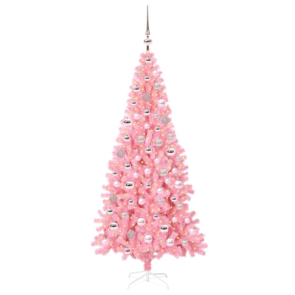 Juletræ med 300 LED'er med stativ Lyserød 180 cm PVC
