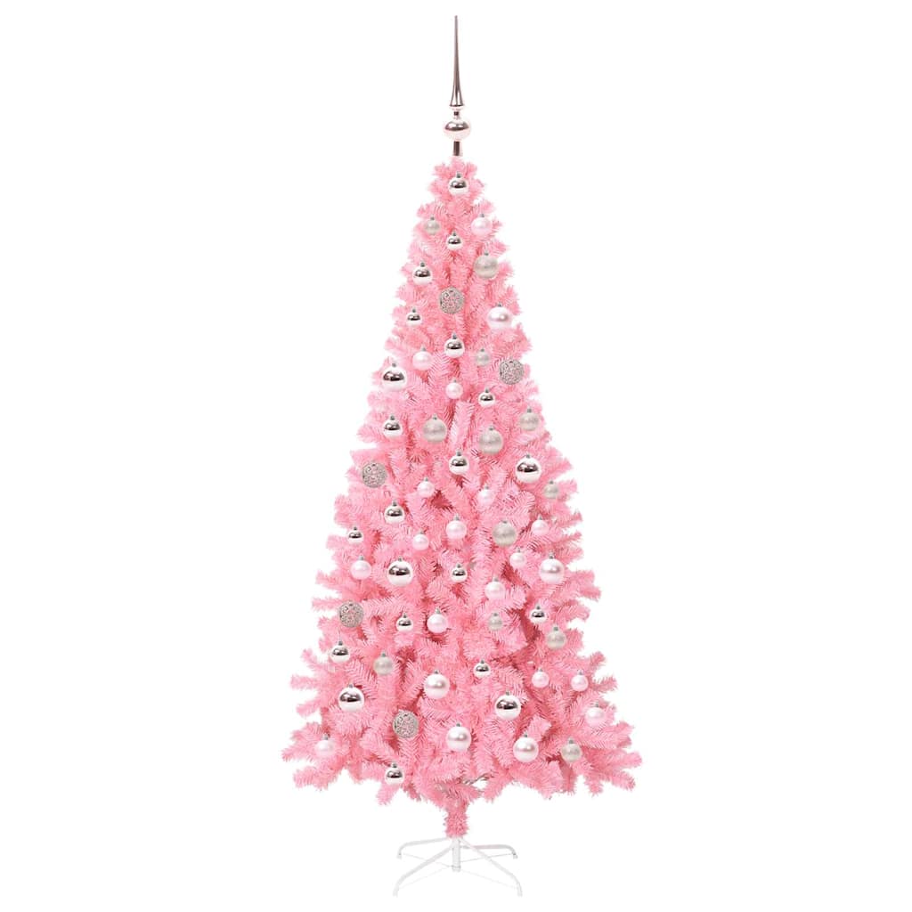 Juletræ med 300 LED'er med stativ Lyserød 180 cm PVC