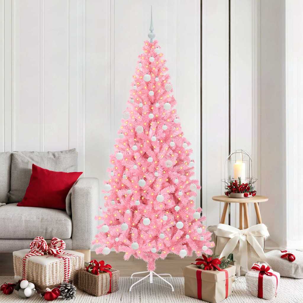 Juletræ med 300 LED'er med stativ Lyserød 180 cm PVC