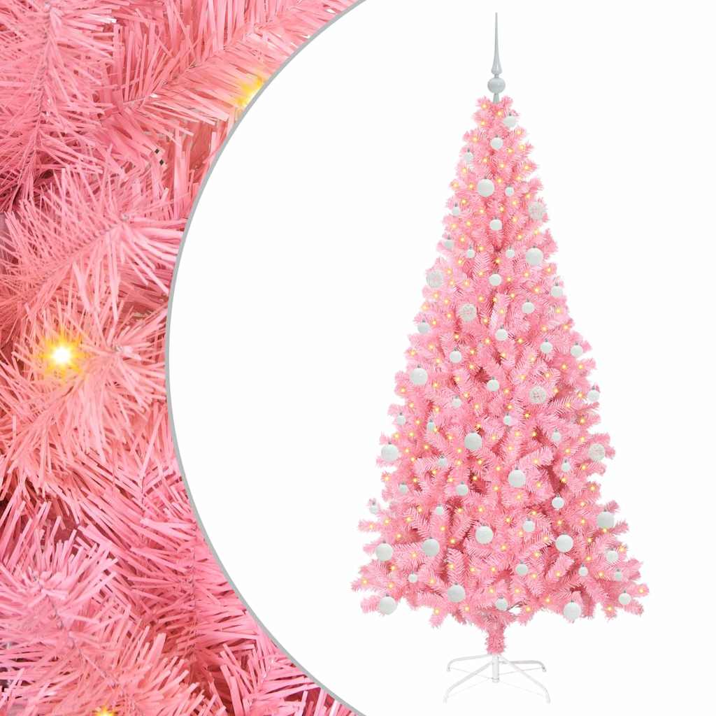 Juletræ med 300 LED'er med stativ Lyserød 180 cm PVC