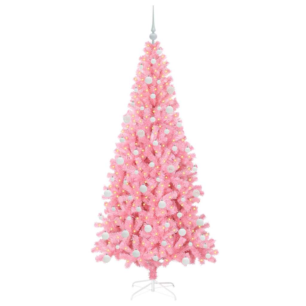Juletræ med 300 LED'er med stativ Lyserød 180 cm PVC