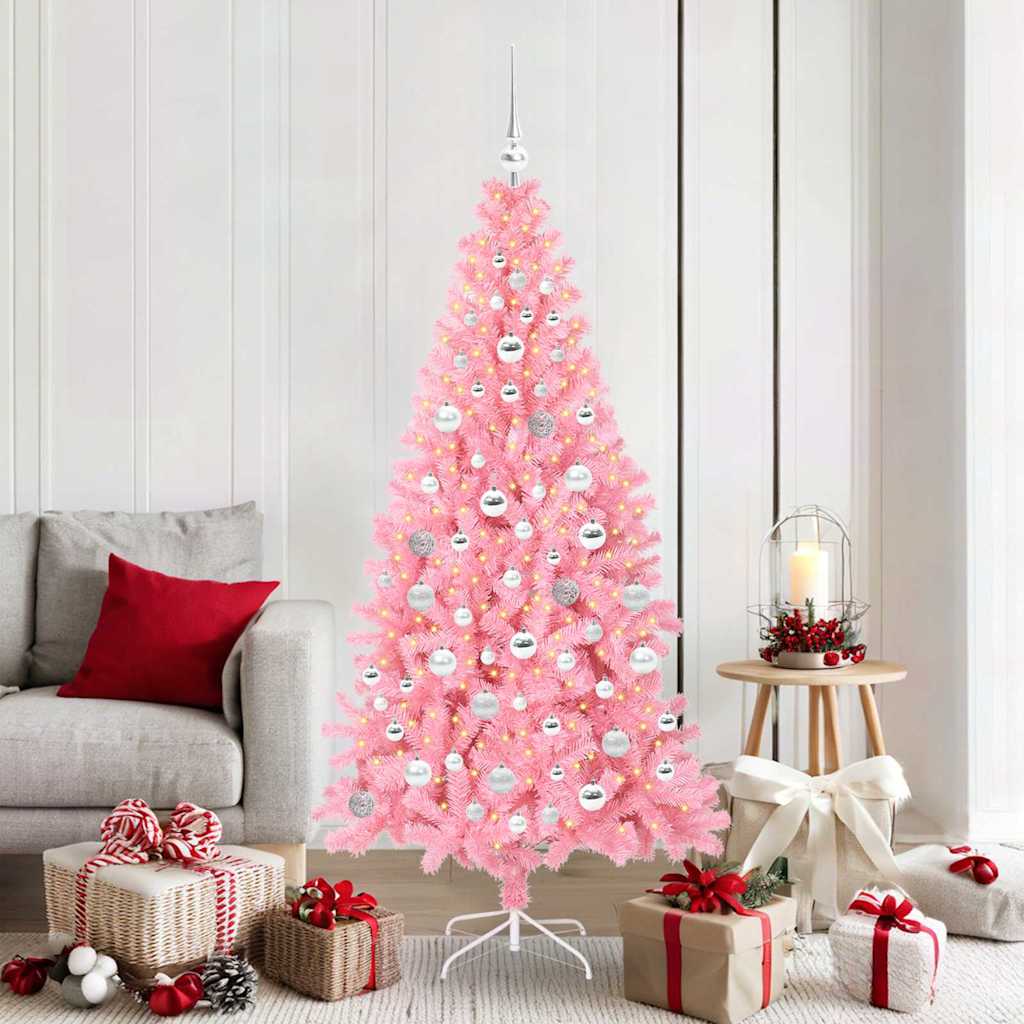 Juletræ med 300 LED'er med stativ Lyserød 180 cm PVC