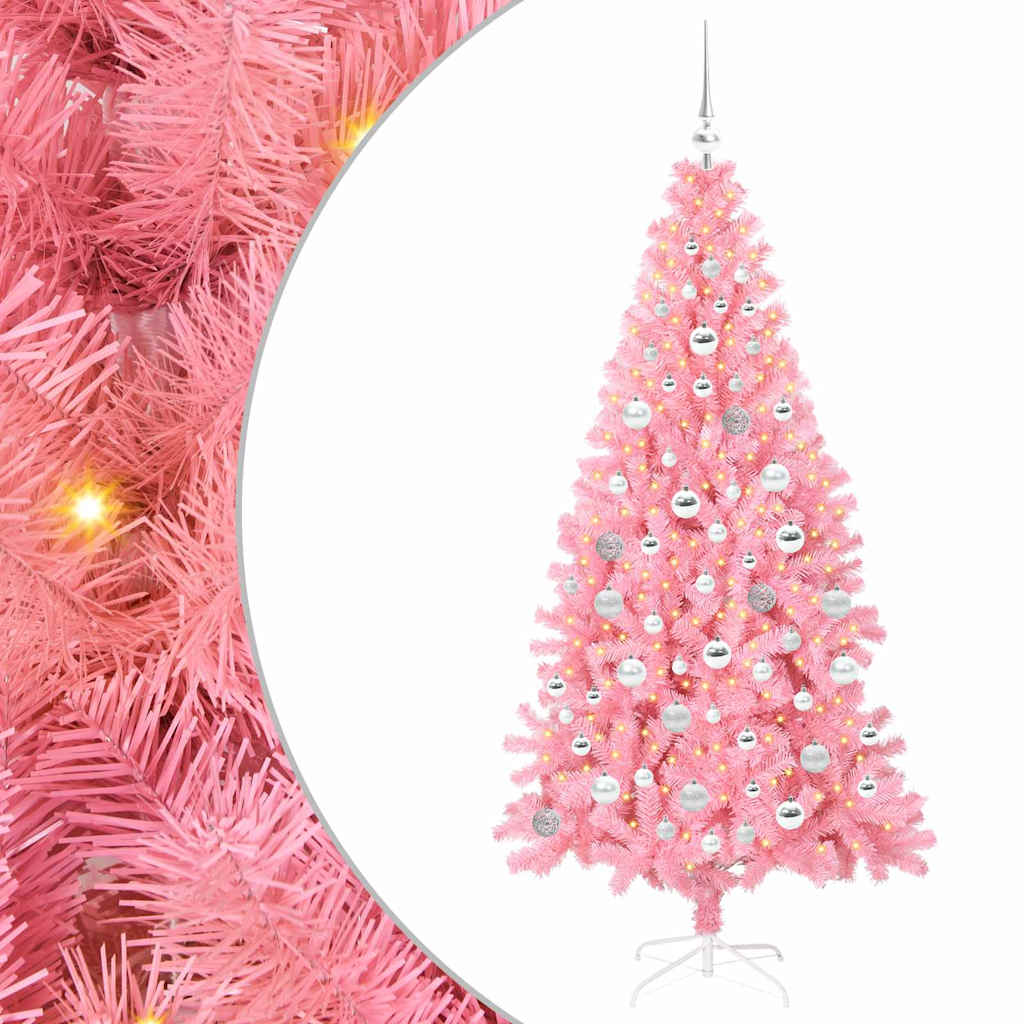 Juletræ med 300 LED'er med stativ Lyserød 180 cm PVC