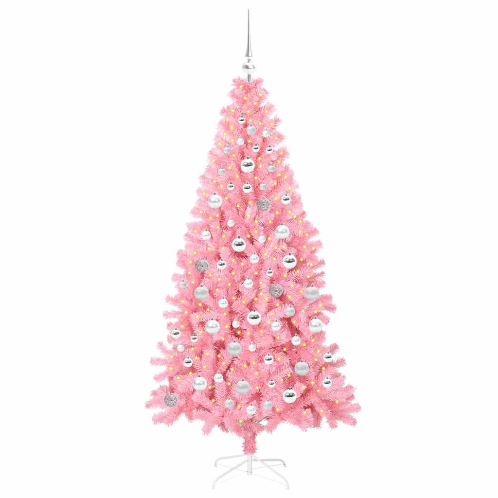 Juletræ med 300 LED'er med stativ Lyserød 180 cm PVC
