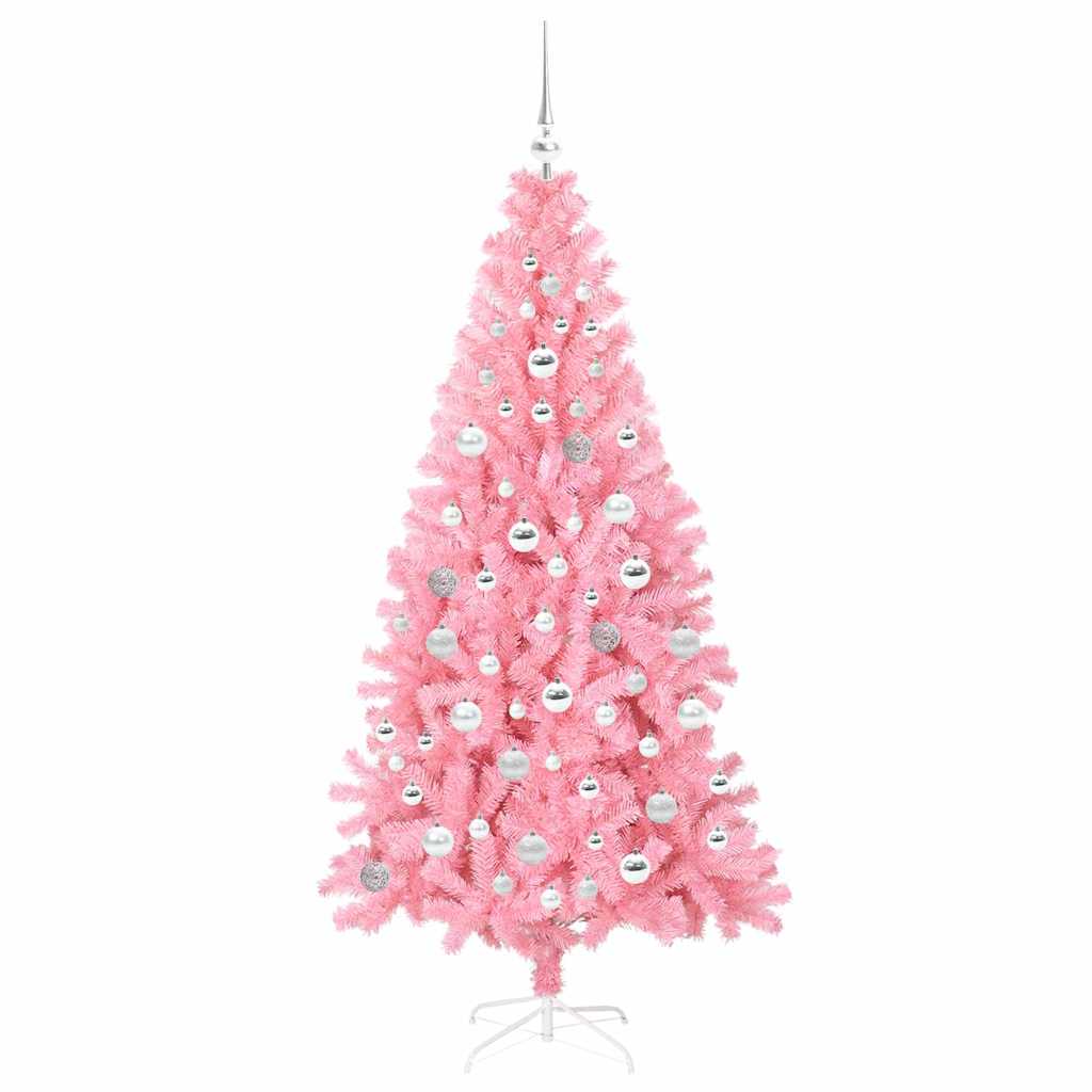 Juletræ med 300 LED'er med stativ Lyserød 180 cm PVC